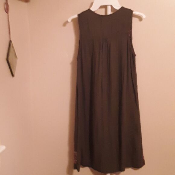 💫💫💫TIME & TRU 100% RAYON OLIVE GREEN BOHO MINI SHIFT DRESS S(4-6) - Picture 7 of 7